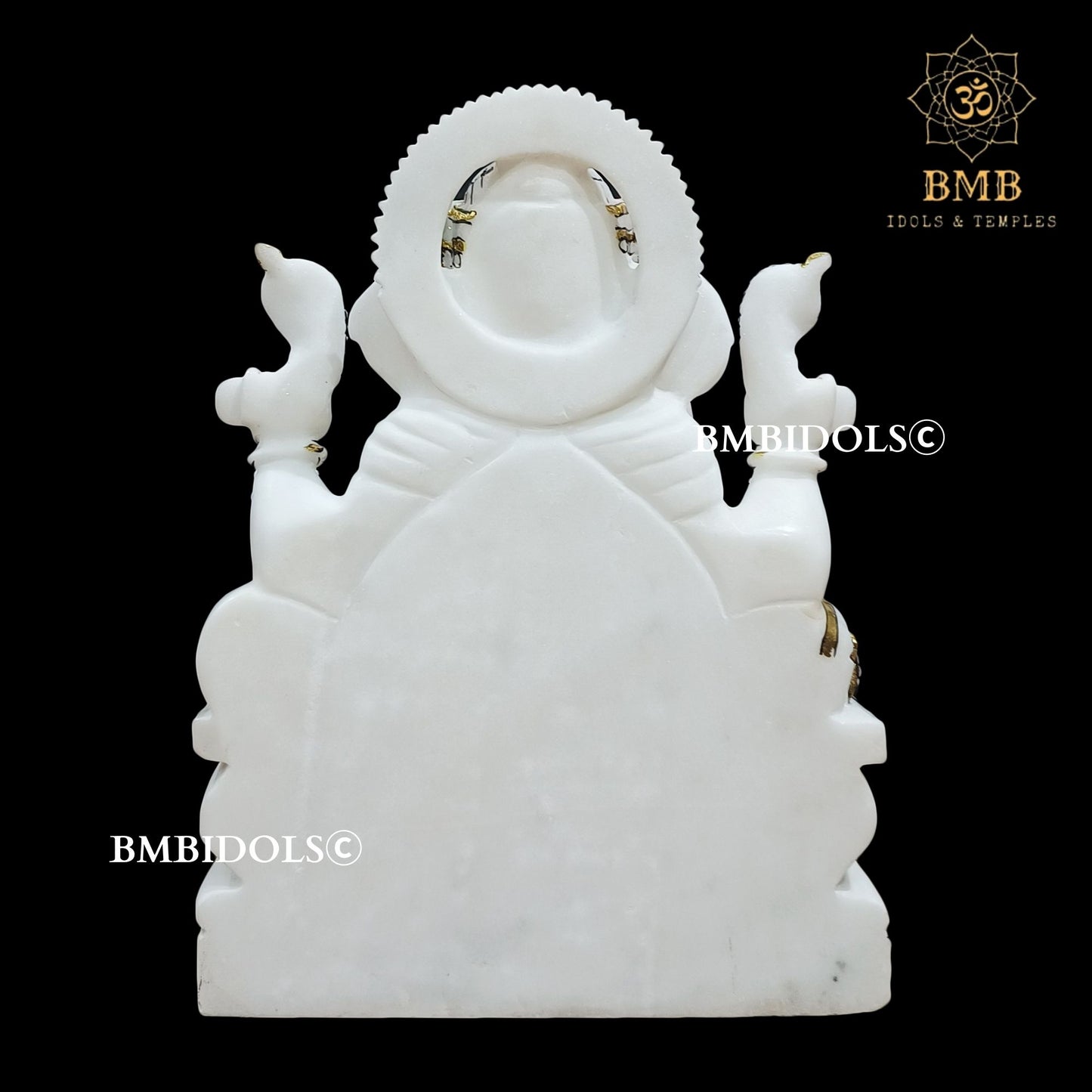 White Makrana Marble Ganesha Statue in 15inches with golwork