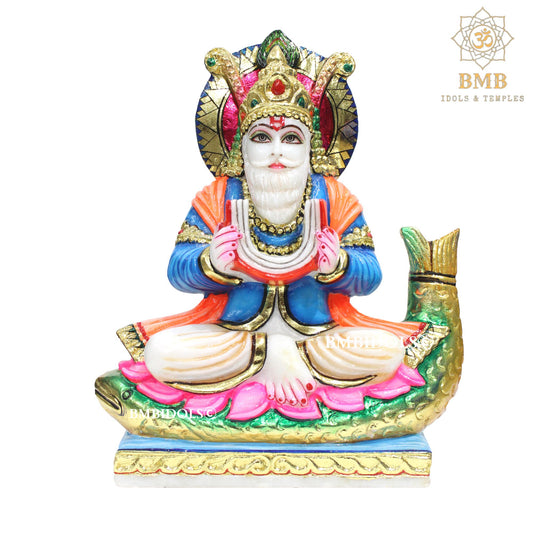 Marble Jhulelal Murti made in Makrana marble in 12inches