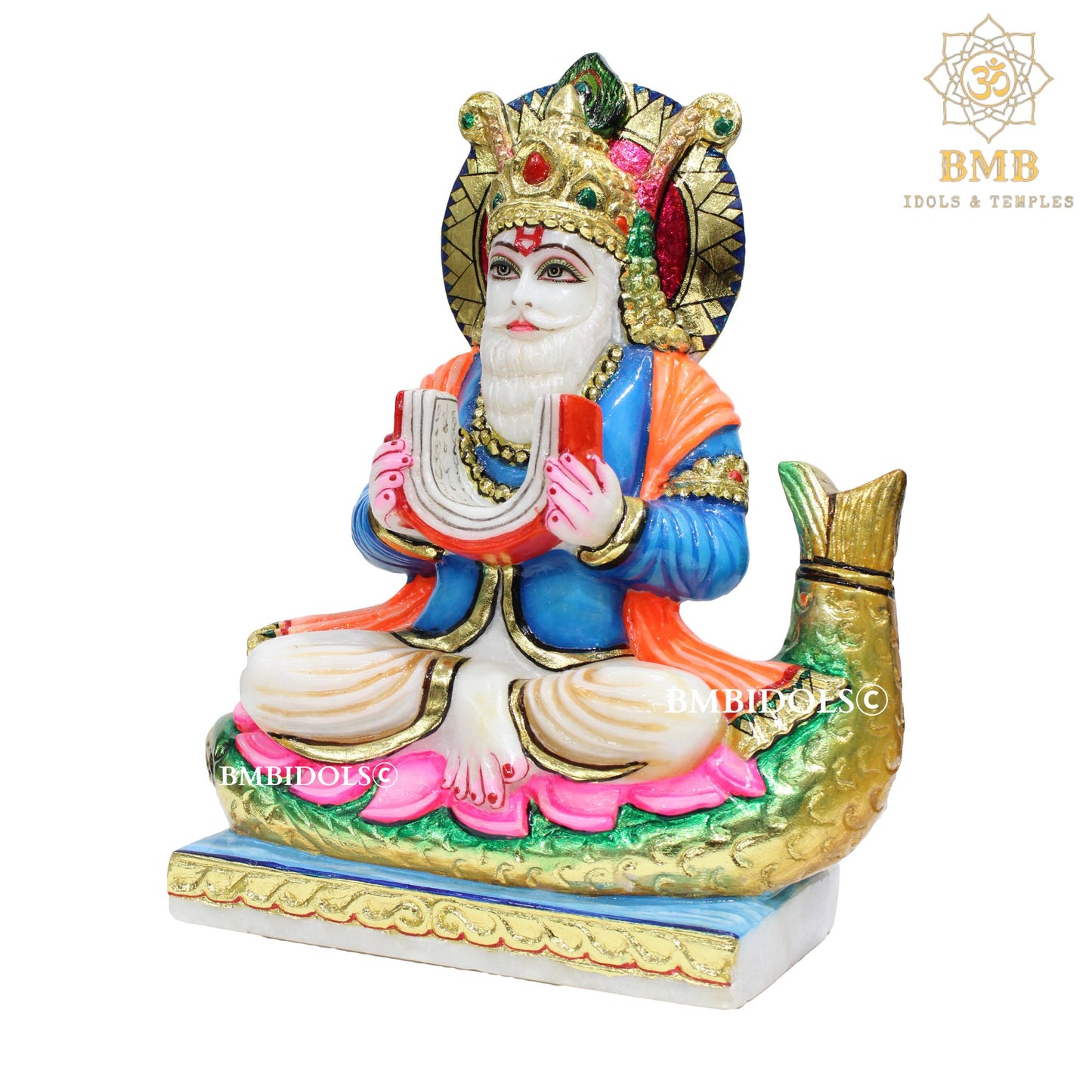 Marble Jhulelal Murti made in Makrana marble in 12inches