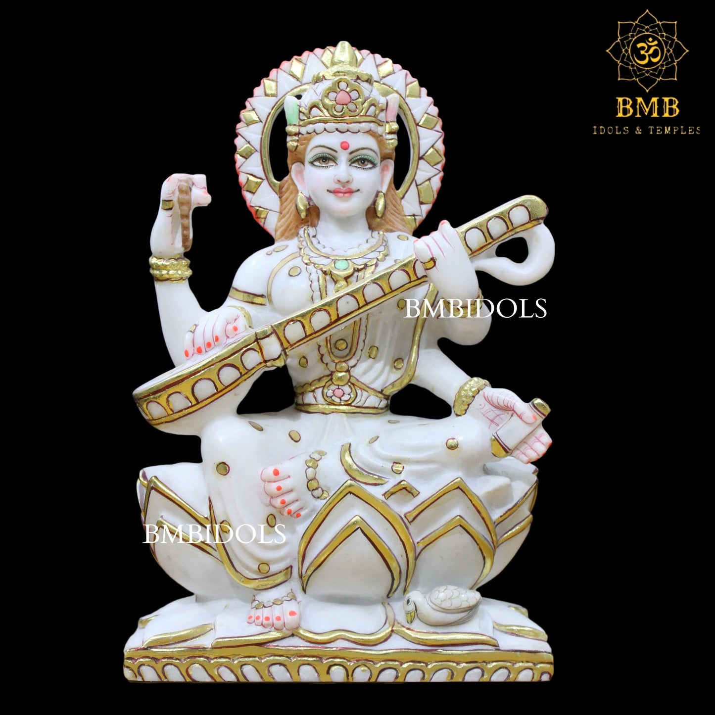 Sarswati Maa Marble statue for Home and Temples in 12inch