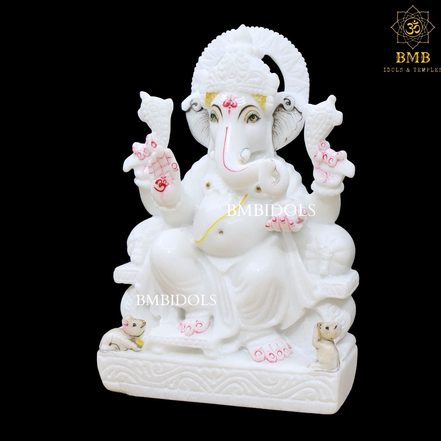 White Marble Ganesh Idol in 12inches in Makrana Marble