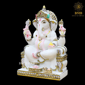 White Marble Ganesh Statue with Left Trunk in 12inches – BMBIDOLS