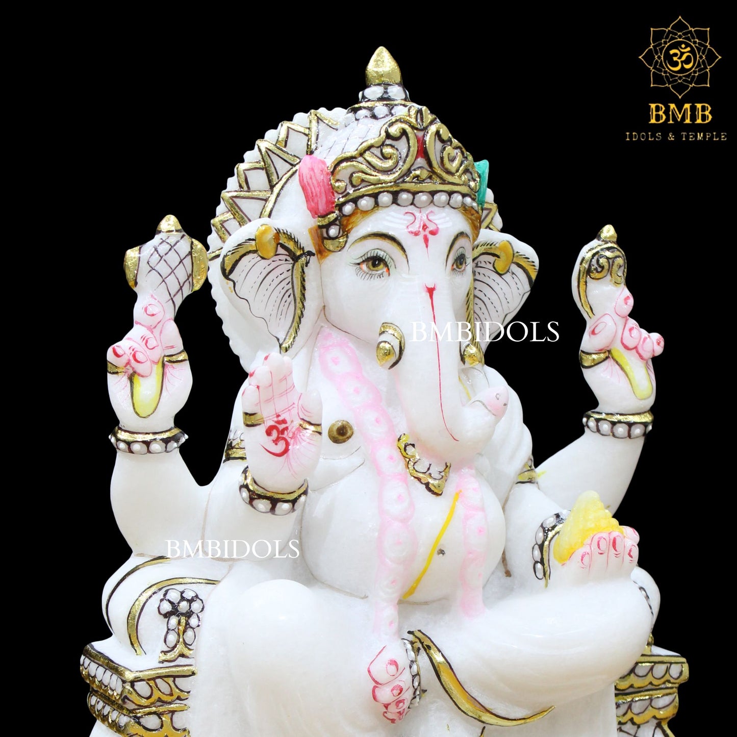 White Marble Ganesh Statue with Left Trunk in 12inches