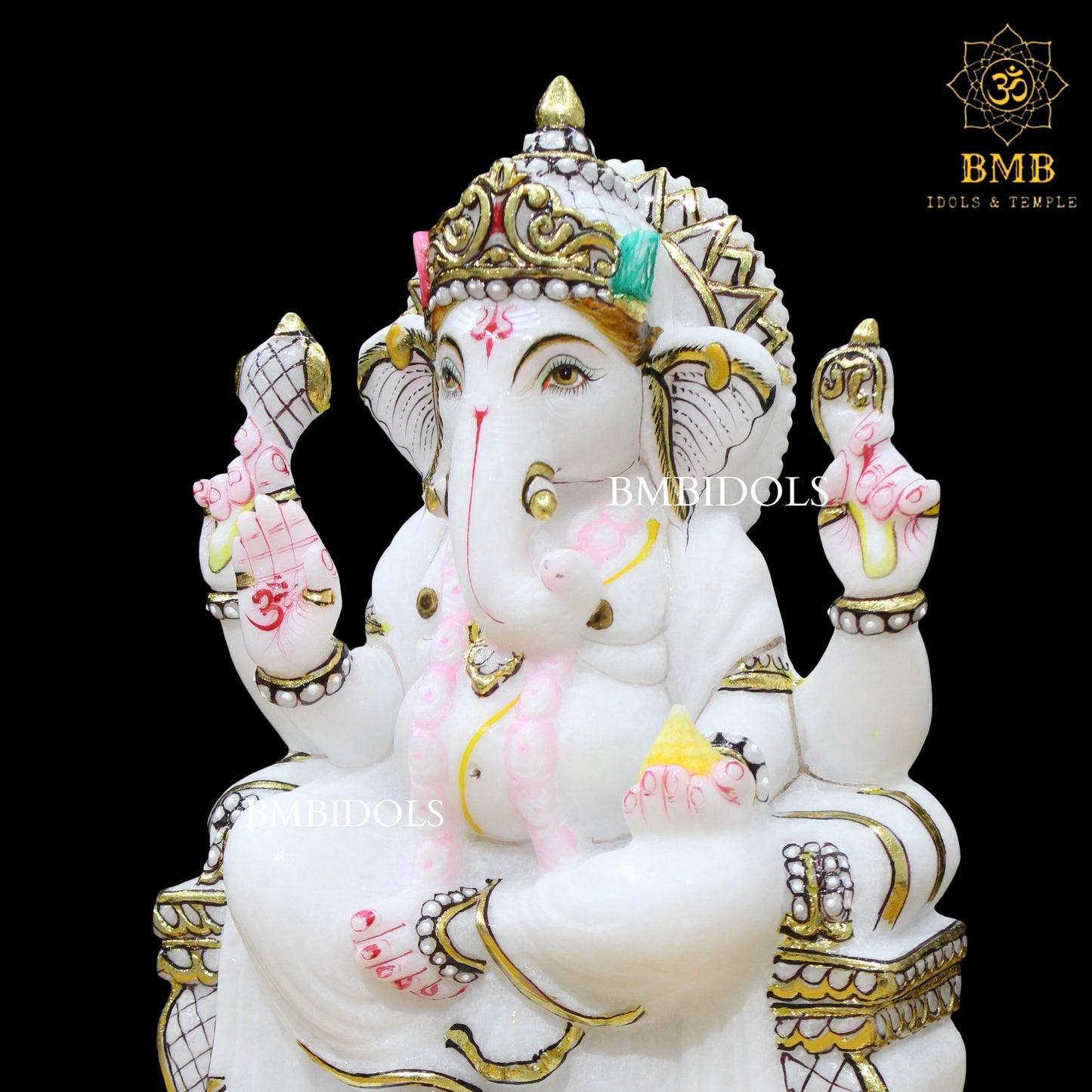 White Marble Ganesh Statue with Left Trunk in 12inches