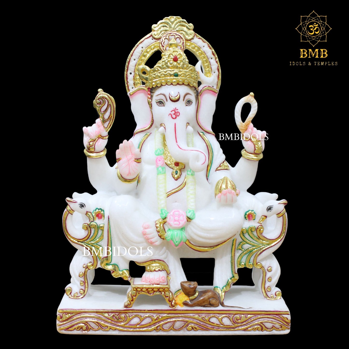 White Marble Ganesh Statue in ashirwad posture in 12inch