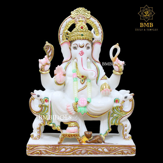 White Marble Ganesh Statue in ashirwad posture in 12inch