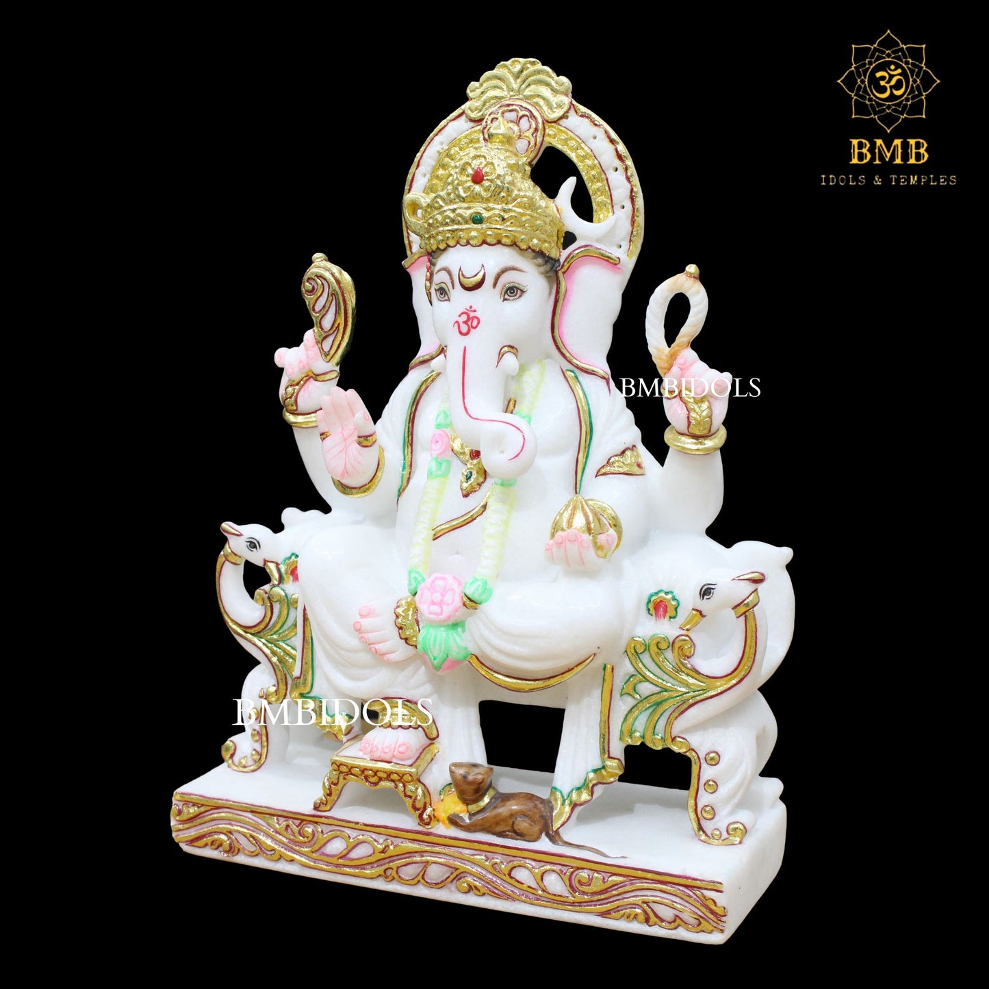 White Marble Ganesh Statue in ashirwad posture in 12inch