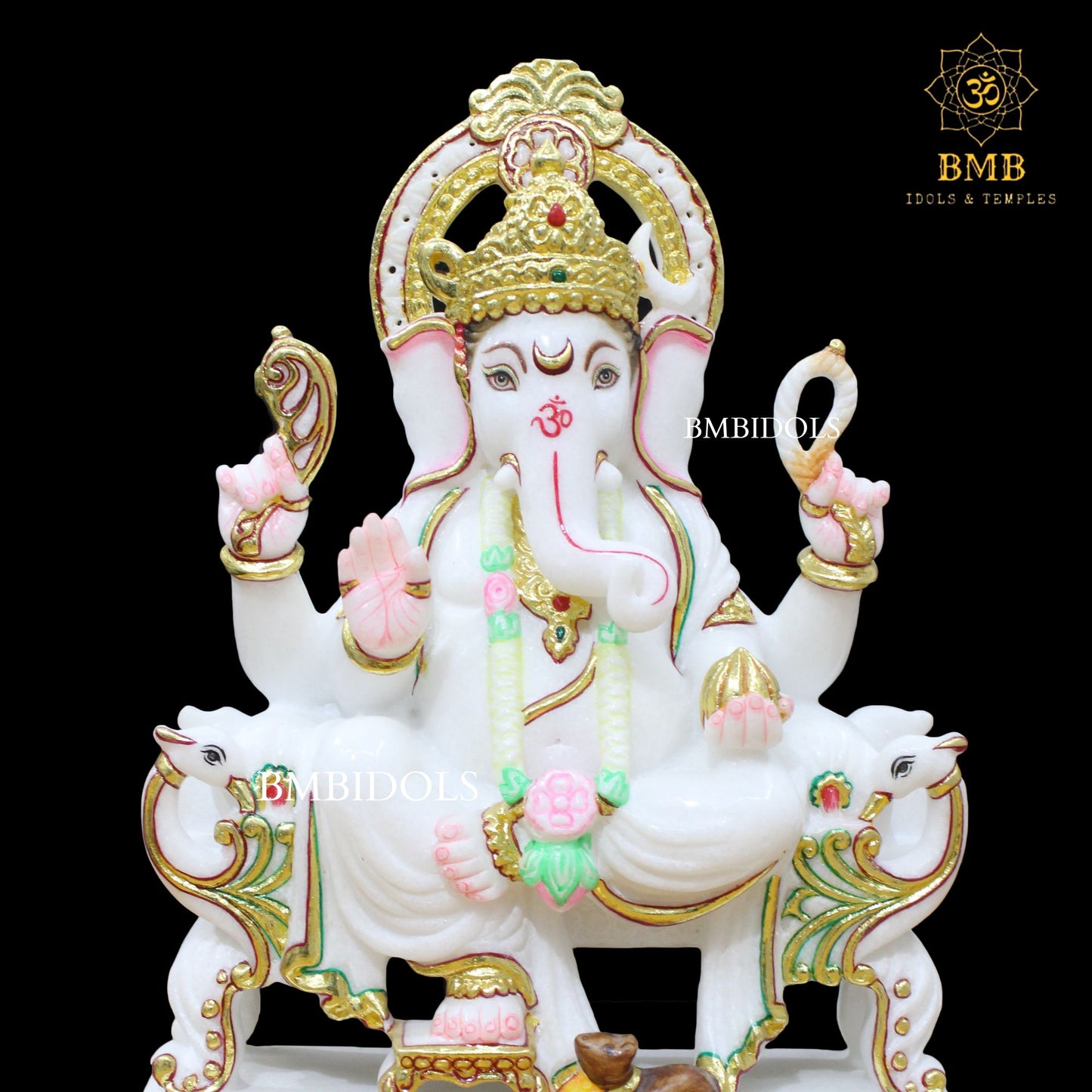 White Marble Ganesh Statue in ashirwad posture in 12inch