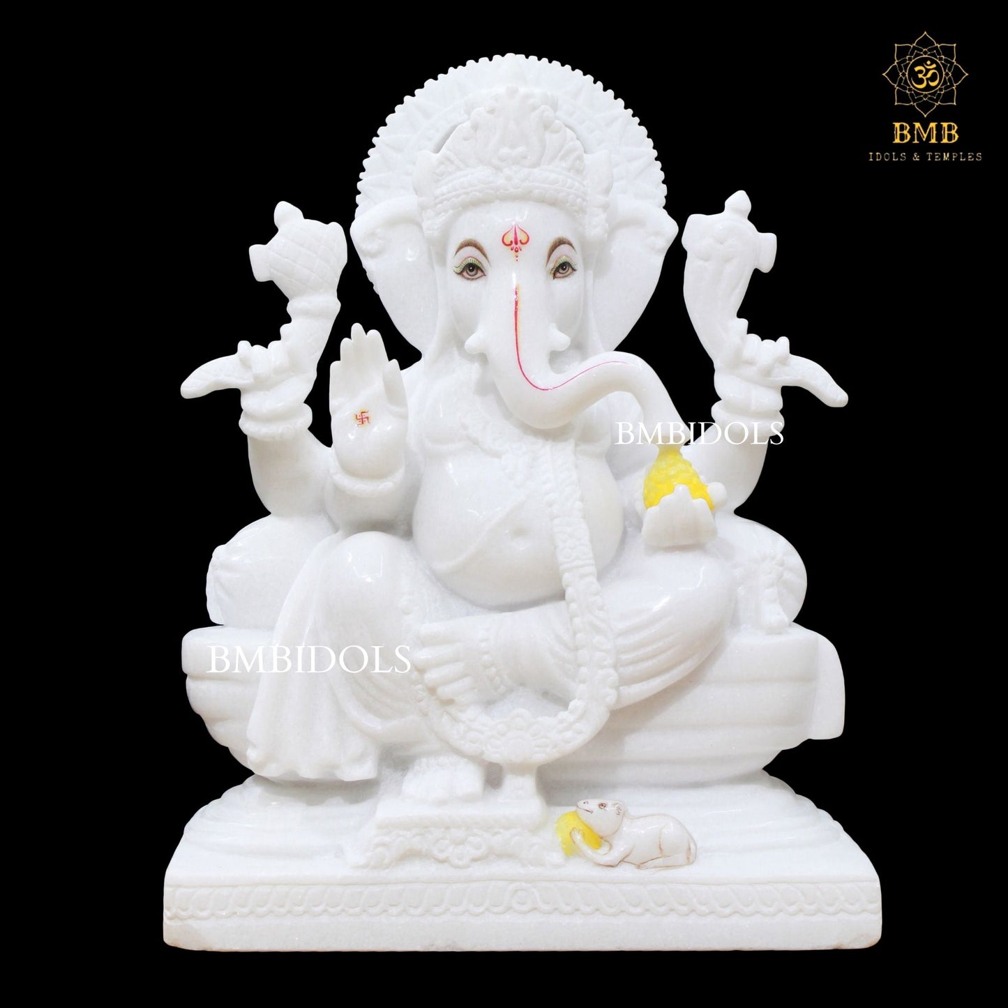 Pre-Order White Ganesh Marble Statue for Home & Temples in four Hands