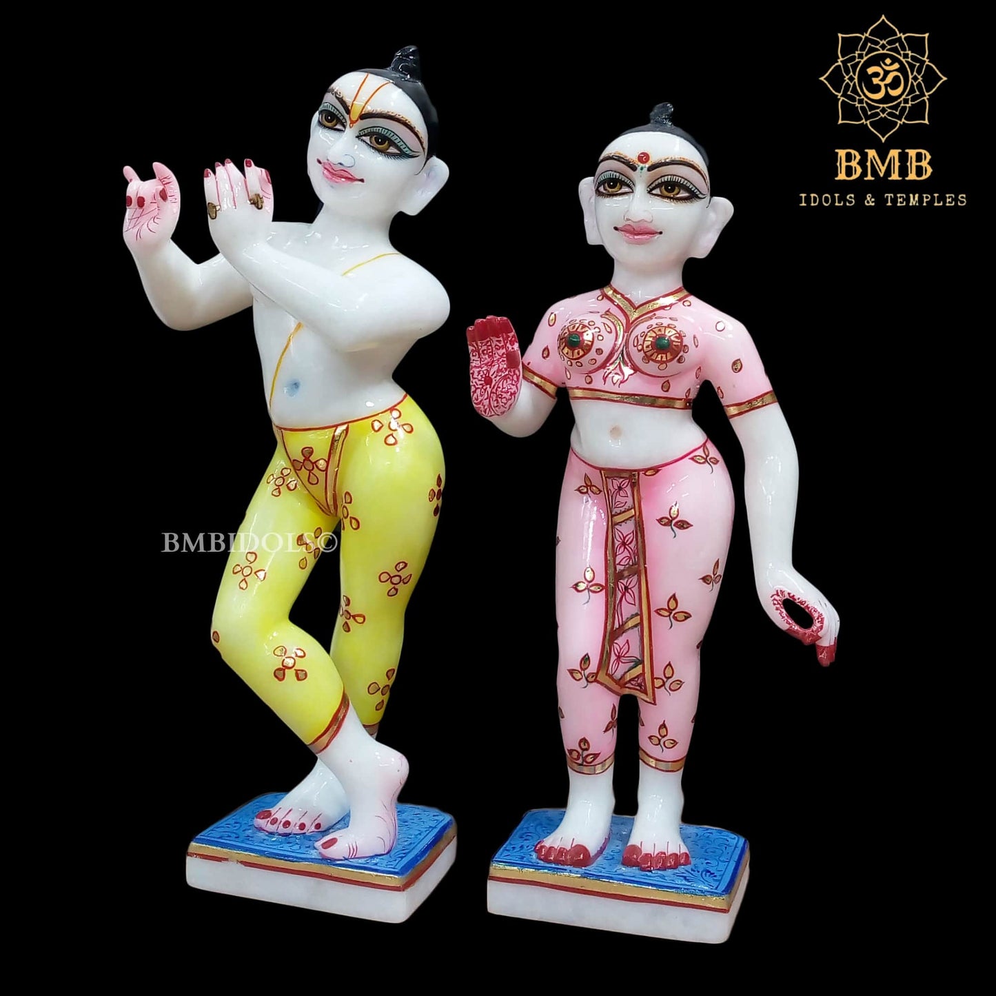 Marble Iskcon Radha Krishna Statue with painting in Ashirwad Posture