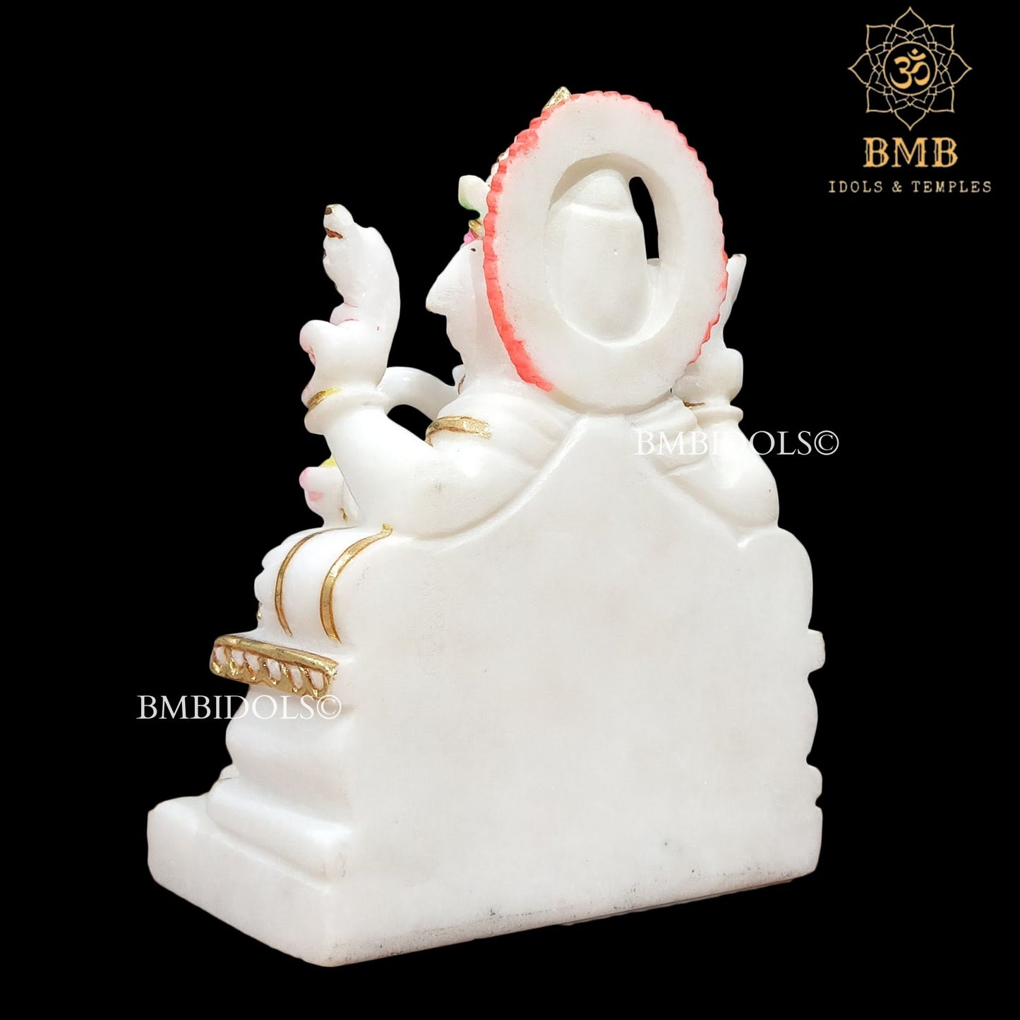 Marble Ganesh Statue Sitting on the Chowki made in White Marble in 9inch