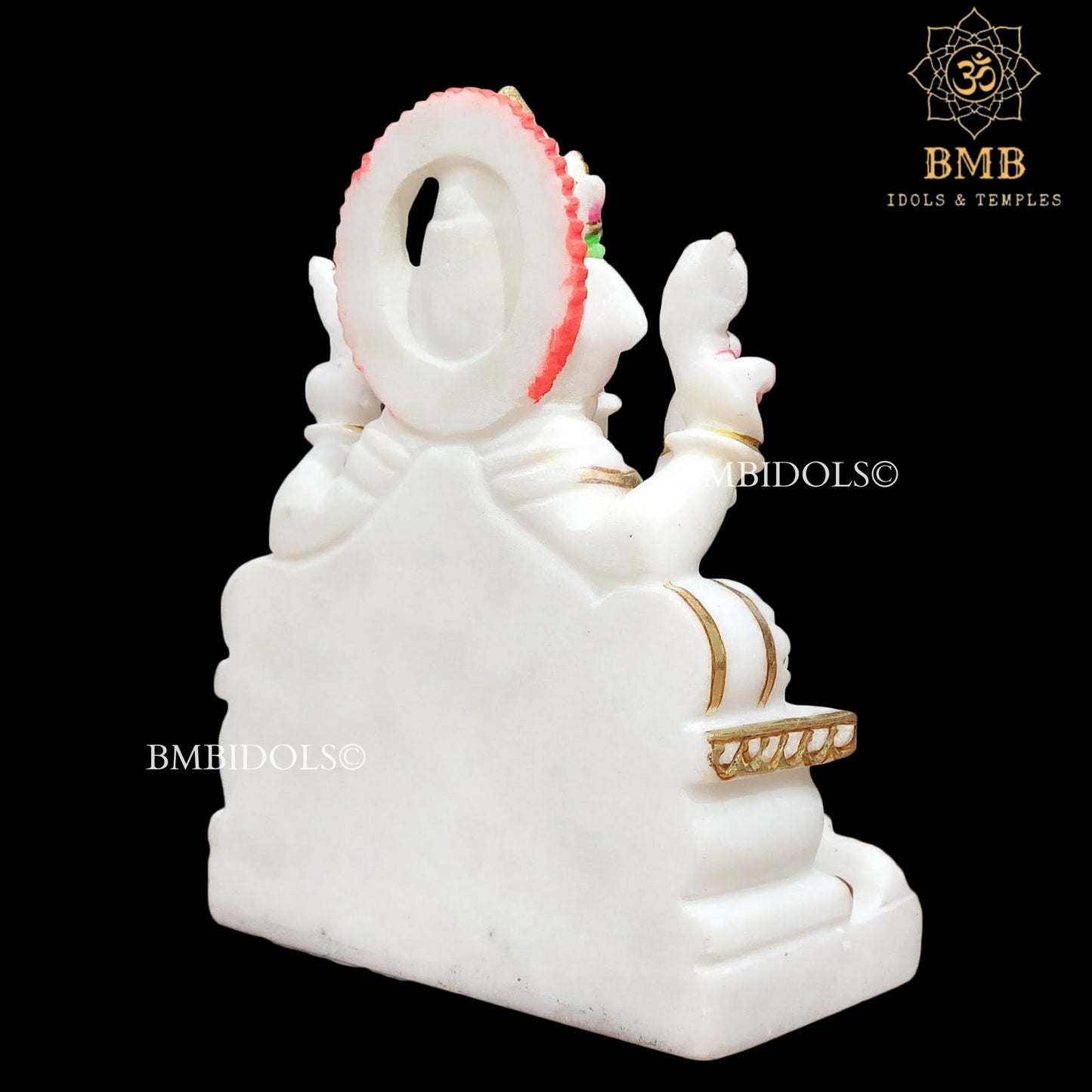 Marble Ganesh Statue Sitting on the Chowki made in White Marble in 9inch