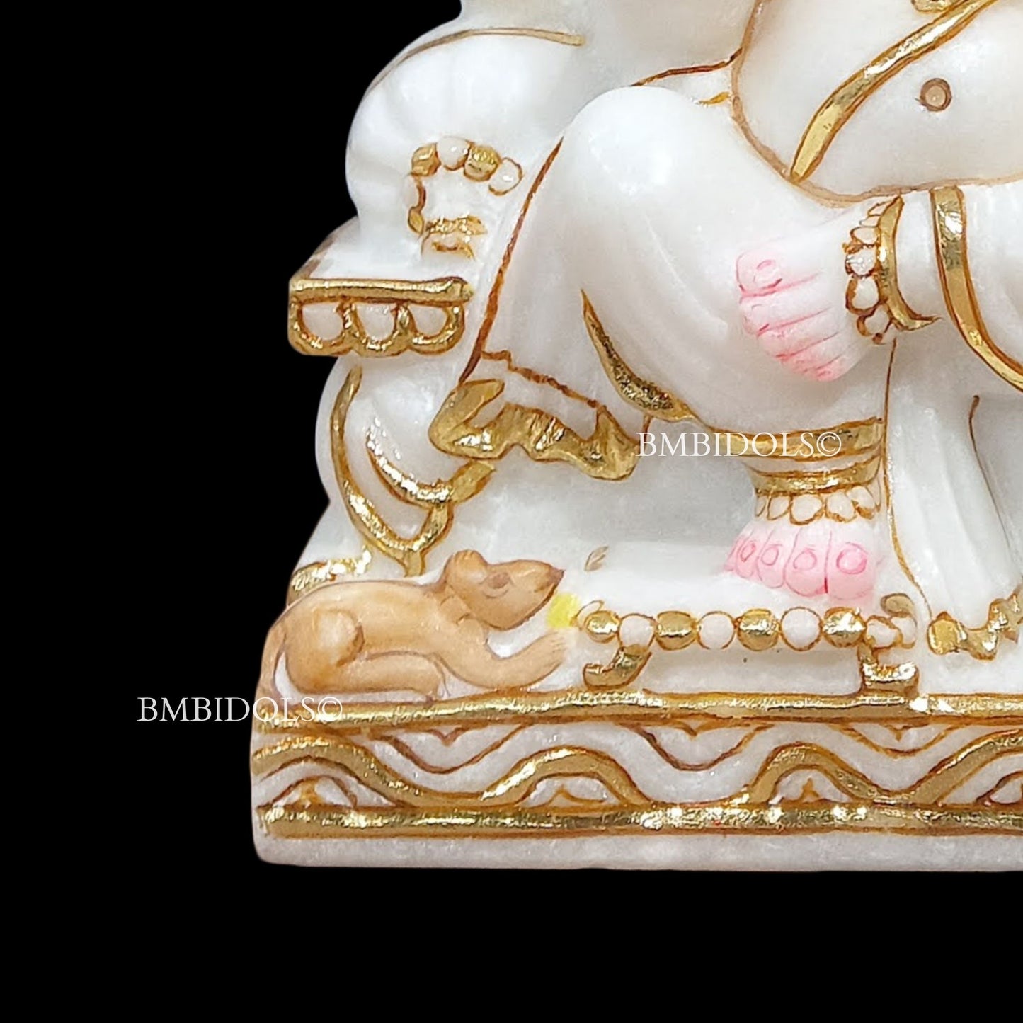 Marble Ganesh Statue Sitting on the Chowki made in White Marble in 9inch