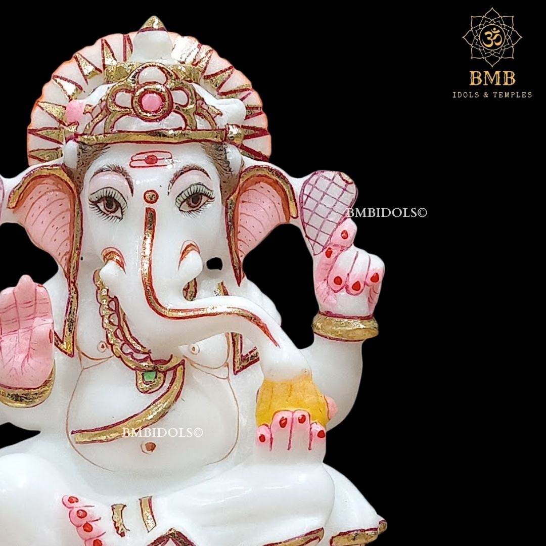 Marble Ganesha Murti made in 6inches in pure white Makrana Marble