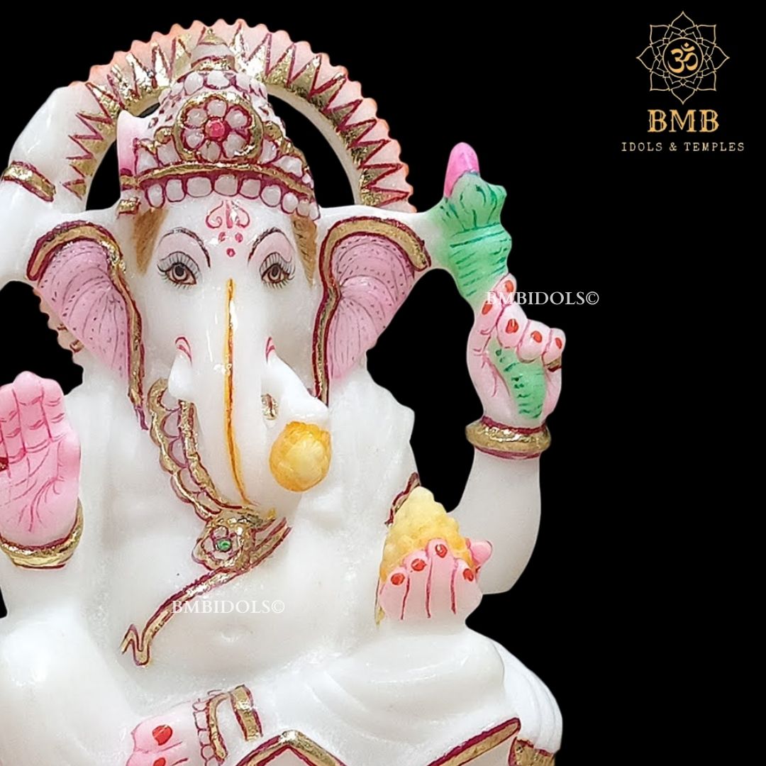 Marble Ganpati Statue made in Natural White marble in 6inches for Home and Offices