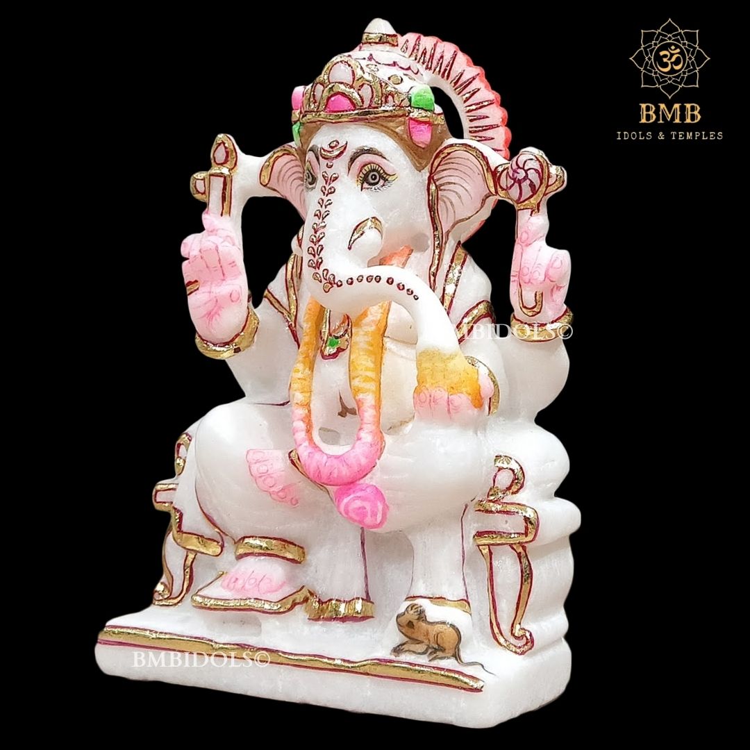 Four Hand Marble Ganesha Moorti made in 6inches in pure white Makrana Marble