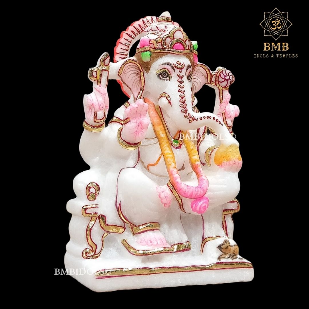 Four Hand Marble Ganesha Moorti made in 6inches in pure white Makrana Marble