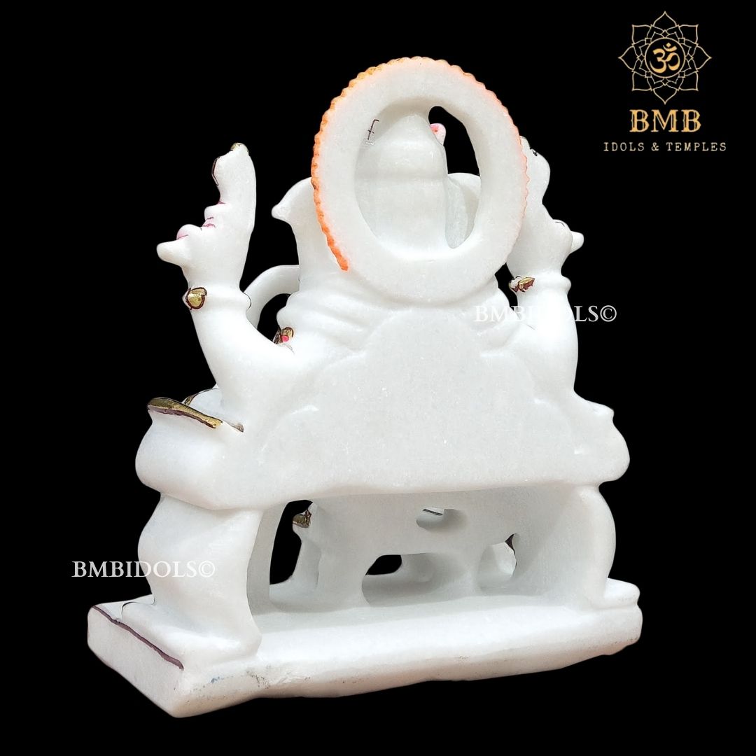 Four Hand Marble Ganpati Murti Sitting on Chowki in 10inches