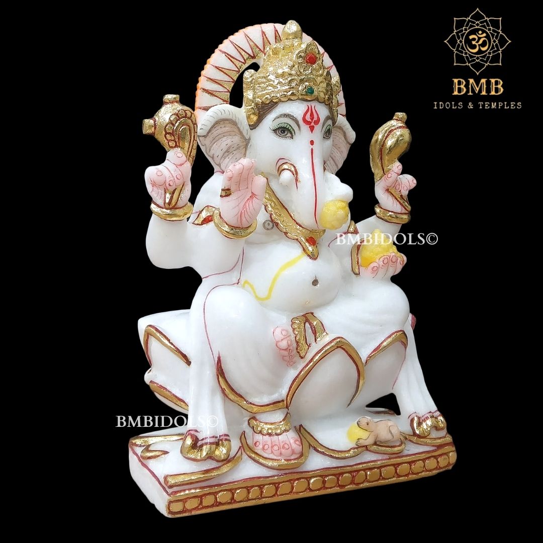 PREORDER Marble Ganesh Idol made in Makrana Marble Sitting on lotus in 9inches