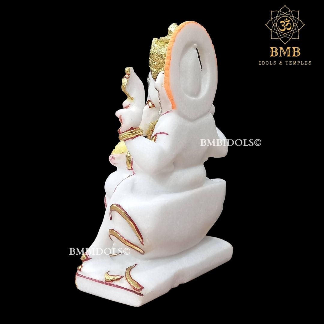 PREORDER Marble Ganesh Idol made in Makrana Marble Sitting on lotus in 9inches