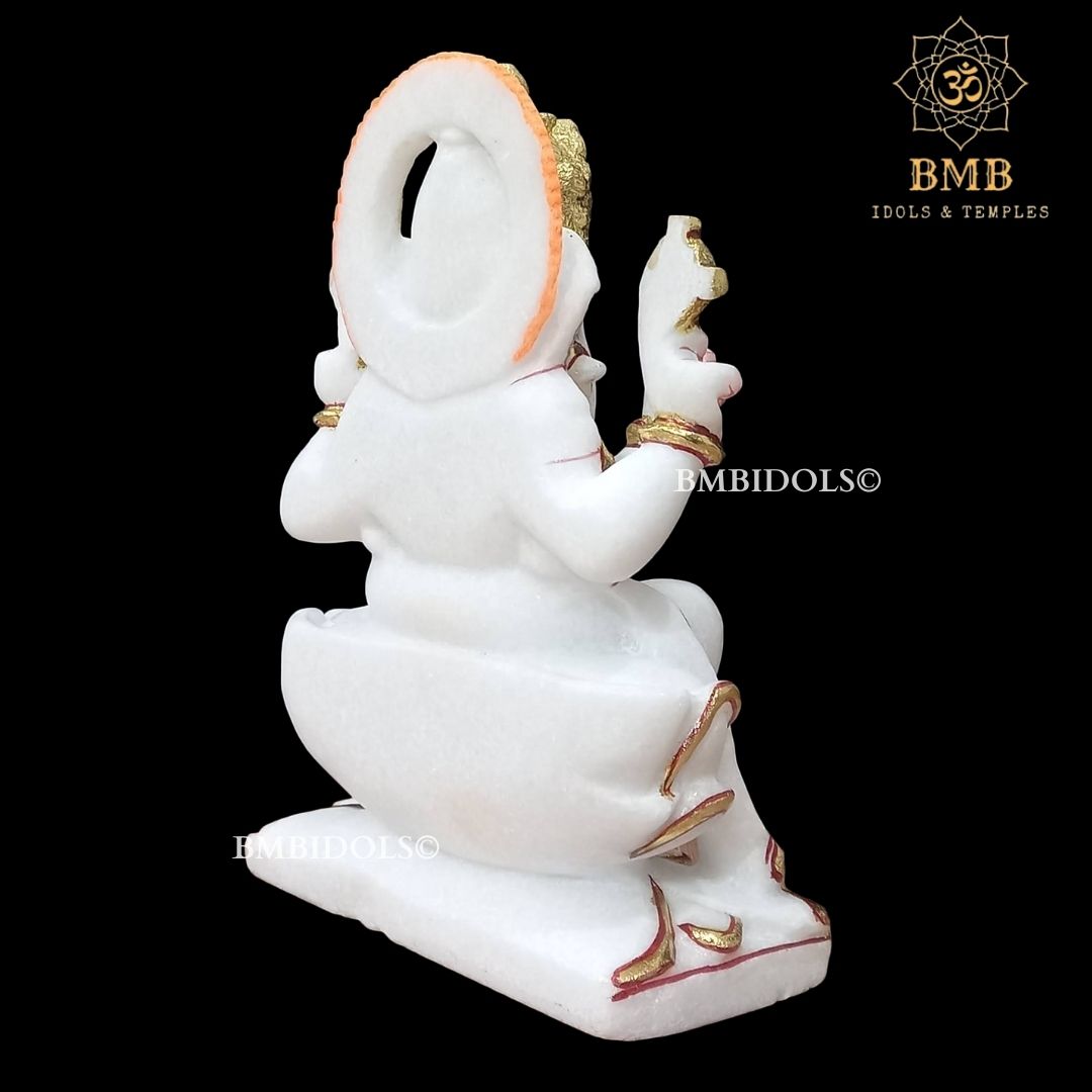 Marble Ganesh Idol made in Makrana Marble Sitting on lotus in 9inches