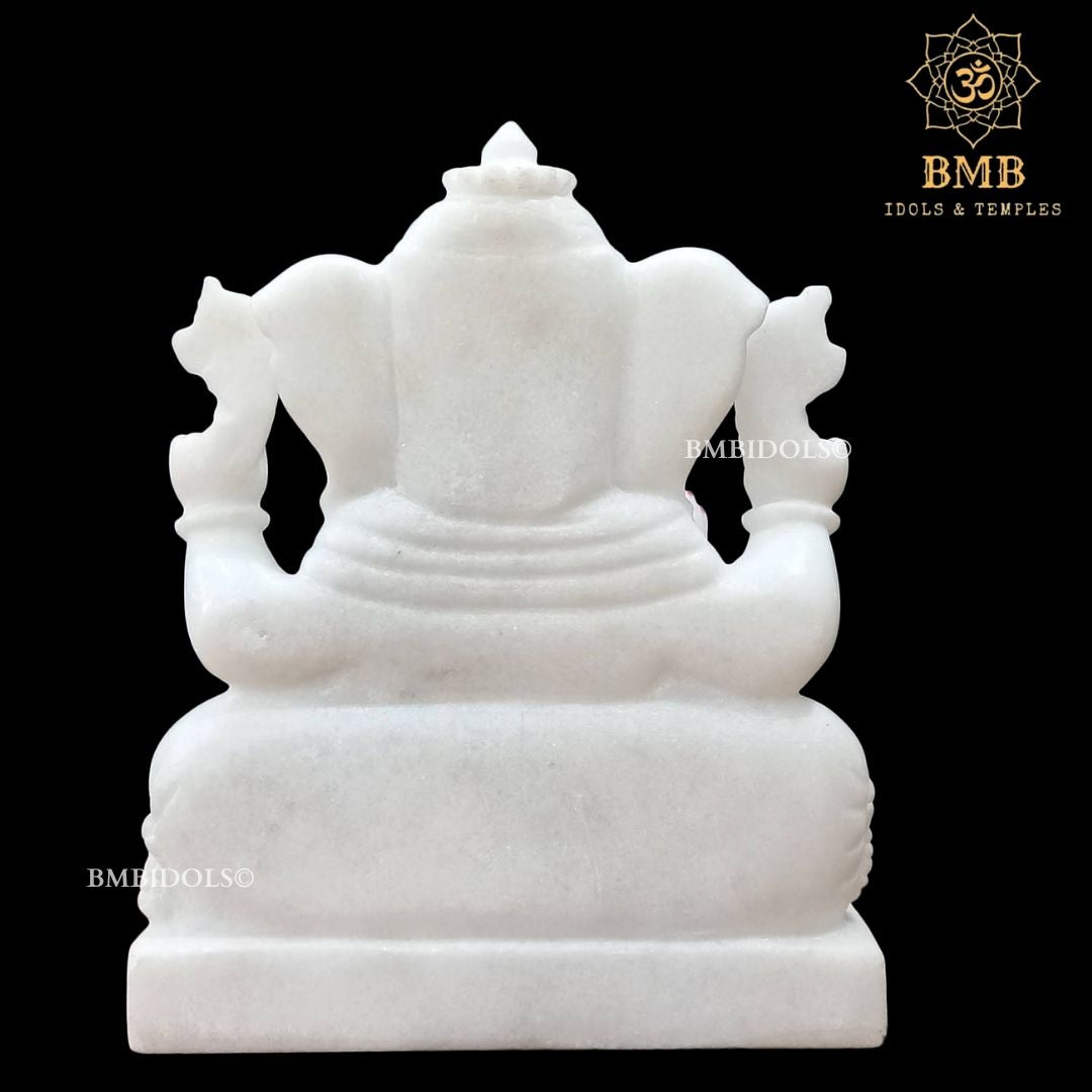 White Marble Ganesh Ji Murti in the Sitting posture in Vietnam Marble in 10inch