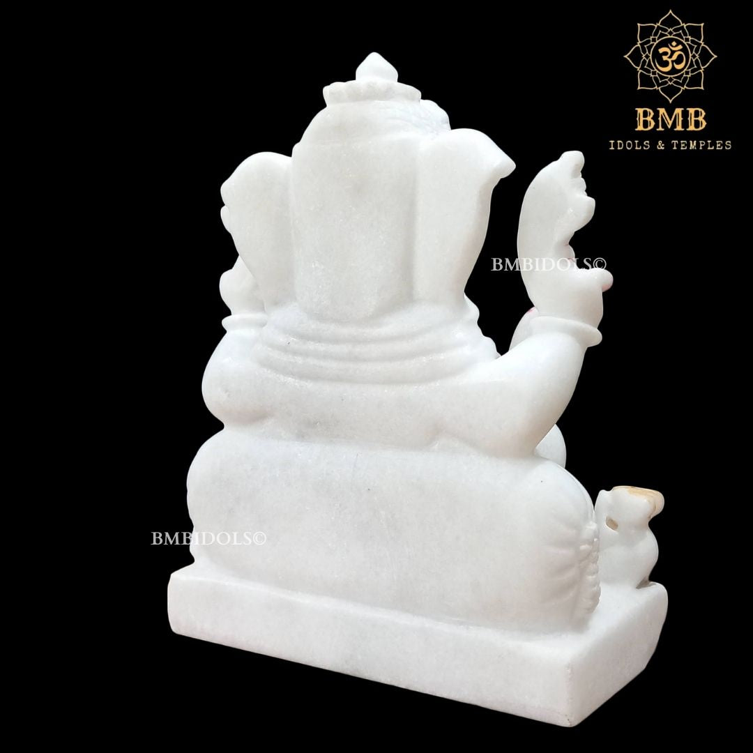White Marble Ganesh Ji Murti in the Sitting posture in Vietnam Marble in 10inch