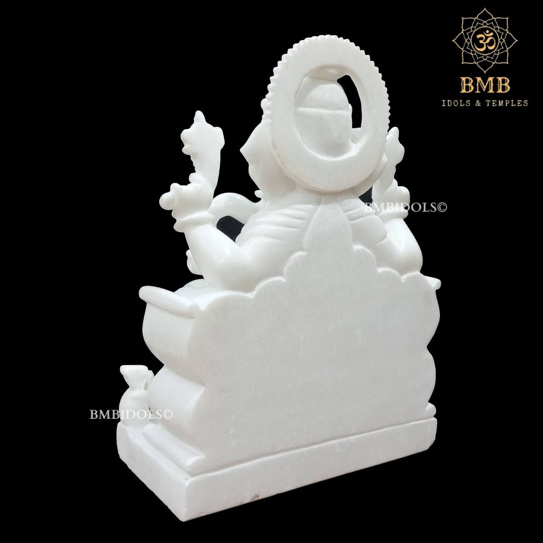 White Makrana Marble Ganesh Statue made Sitting on chowki in 18inches