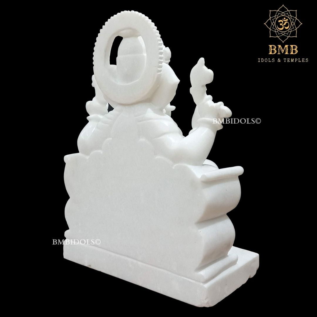 White Makrana Marble Ganesh Statue made Sitting on chowki in 18inches
