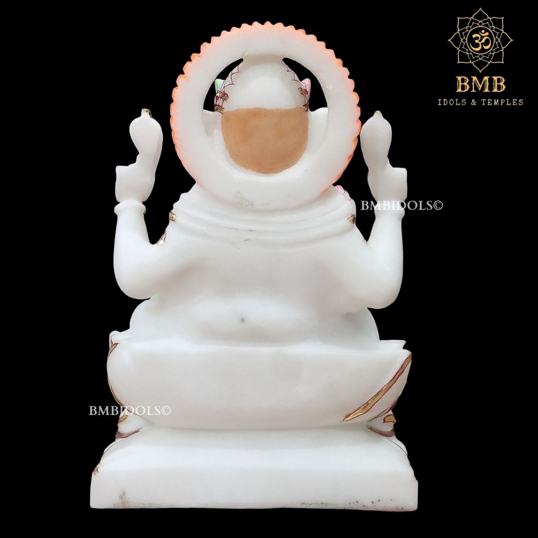 White Marble Ganesha Murti Sitting On the Lotus ashirwad Posture in 9inch