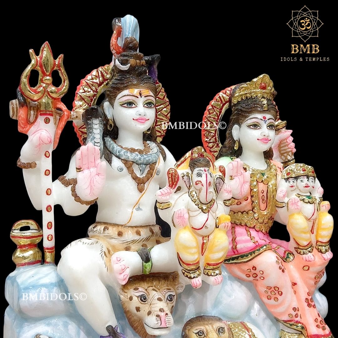 Marble Shiv Parivar Statue made in Makrana marble in 12inch
