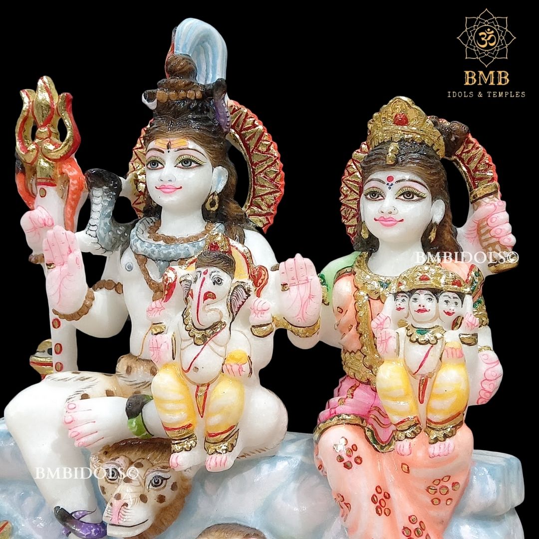 Marble Shiv Parivar Statue made in Makrana marble in 12inch