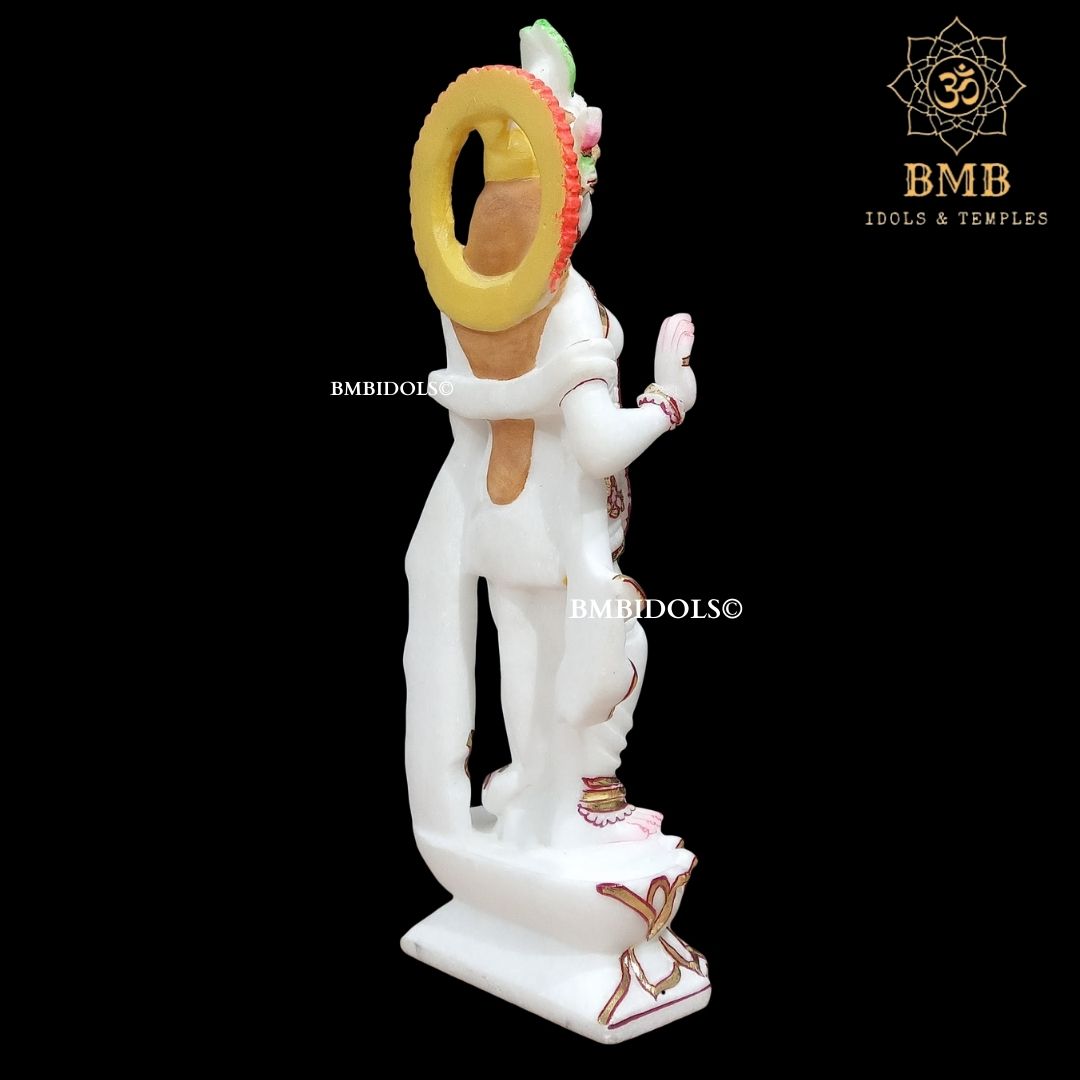 Marble Radha Krishna Murti Standing on Lotus Flower made in 15inches