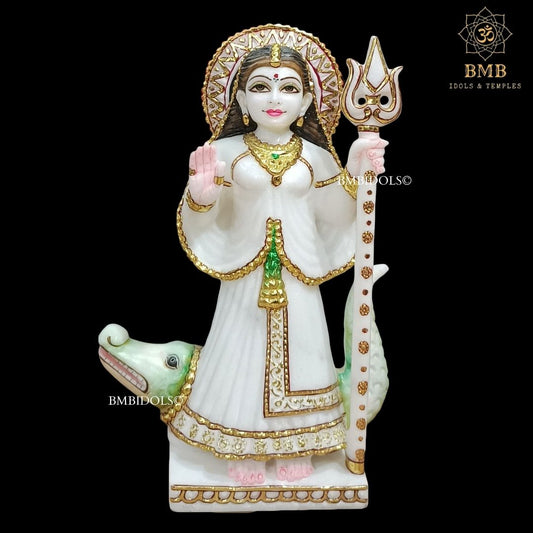 Marble Khodiyar Mata Murti with Crocodile and Trident in 12inches