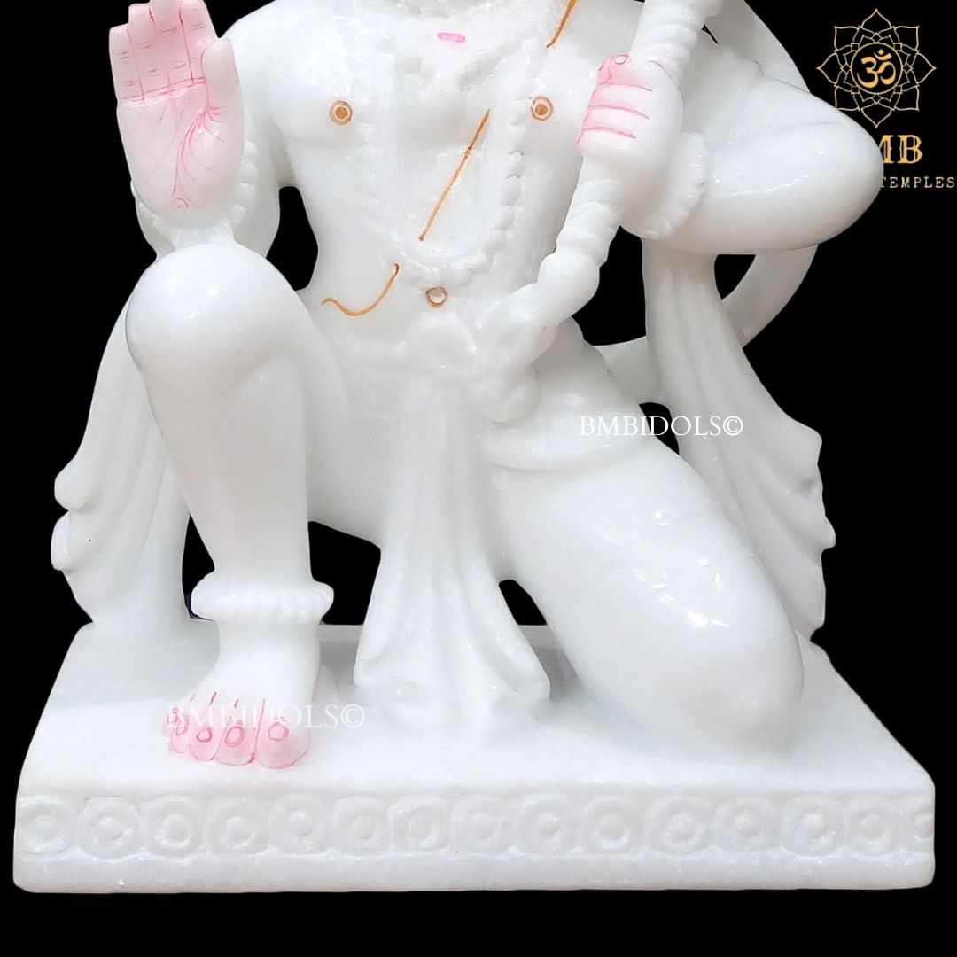 Ashirwad Marble Hanuman Statue carrying Gada in Hand in 12inches