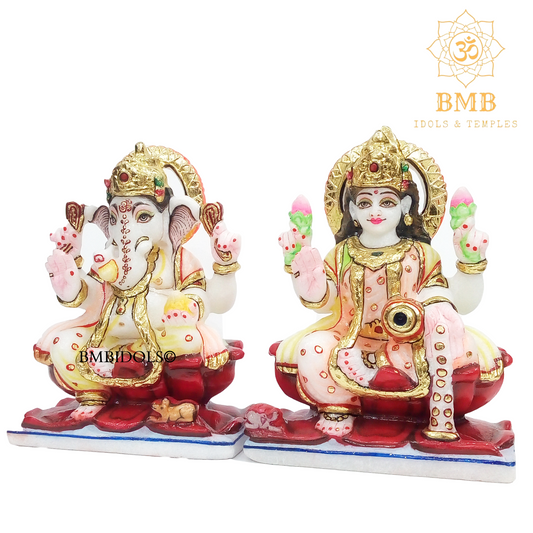 Marble Ganesh Lakshmi Statue made in Marble in 6inches for Home