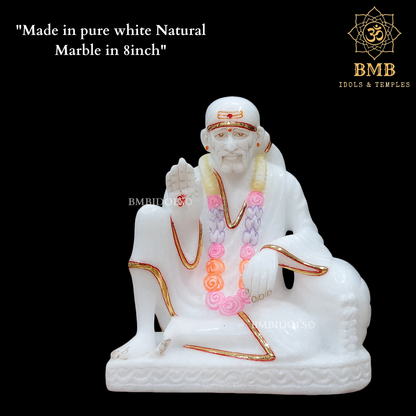 Marble Dwarka Mai Shridi Sai Baba Statue Sitting on the Asan