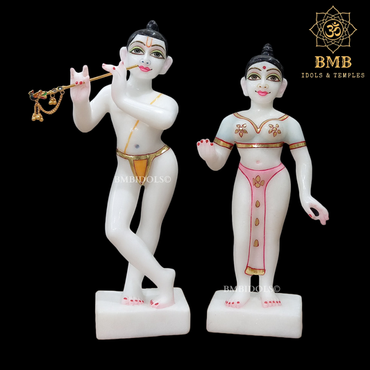 Marble Iskcon Radha Krishna Statue in 12inches