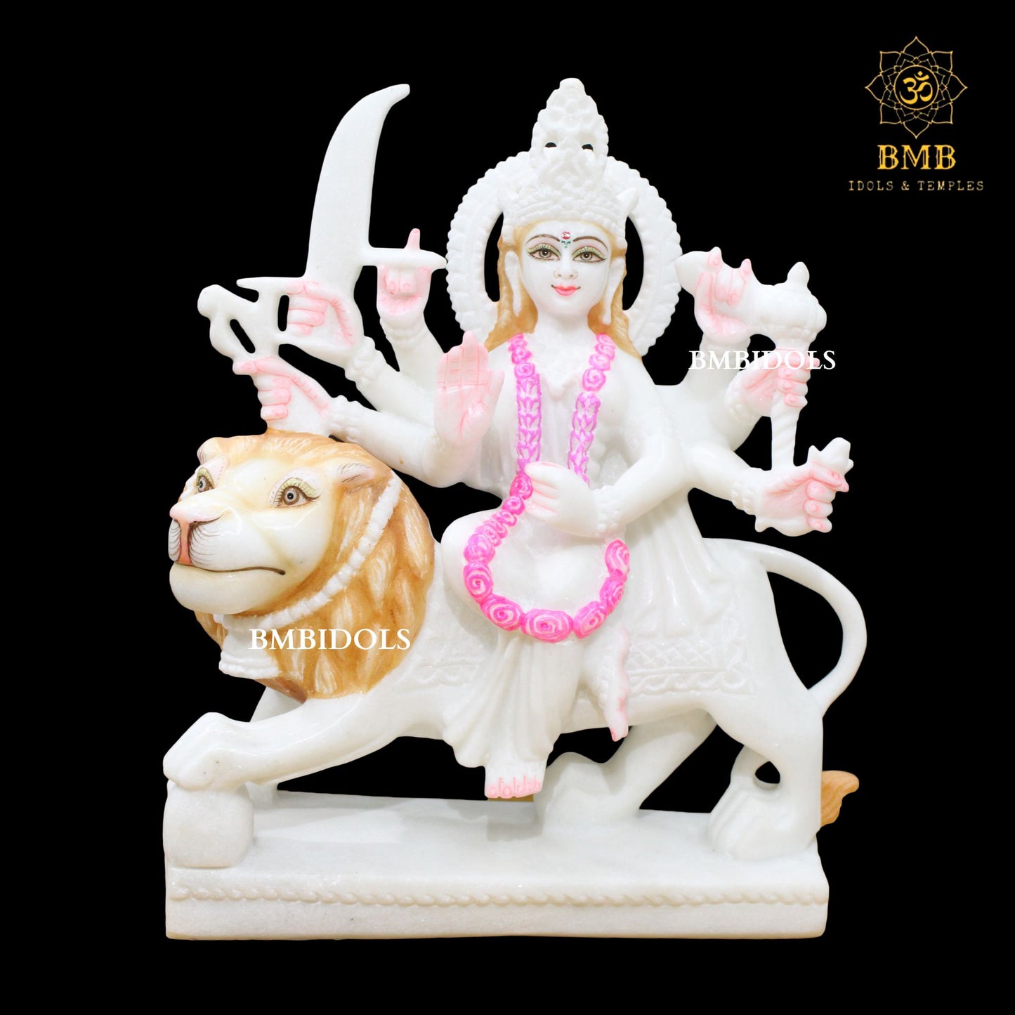 White Marble Durga Statue made in Makrana Marble in 15inches