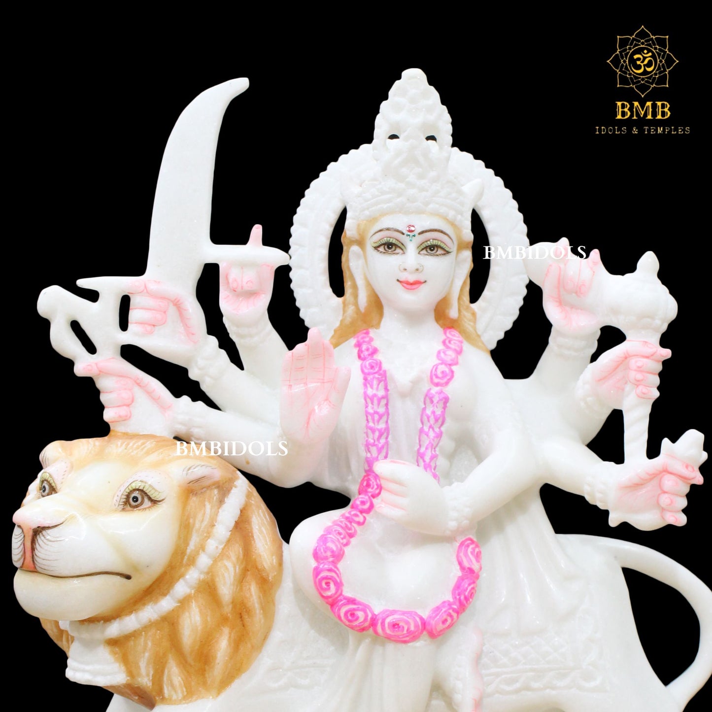 White Marble Durga Statue made in Makrana Marble in 15inches