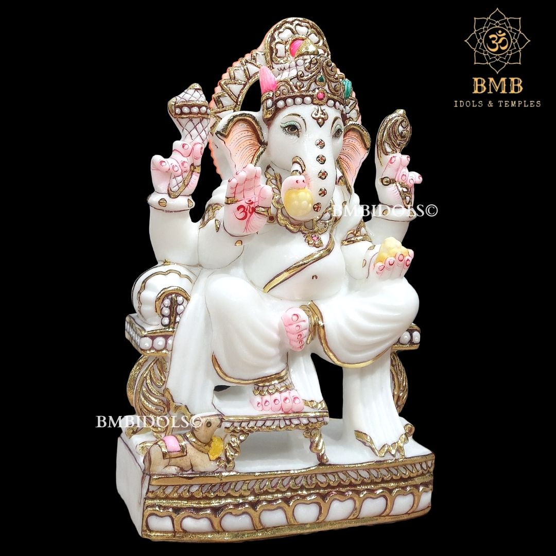 Marble Ganesh Ji Statue made in white Makrana Marble in 12inches