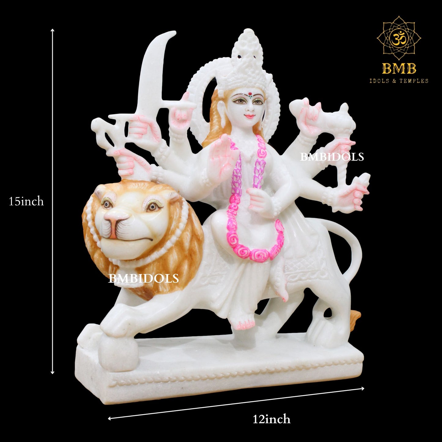 White Marble Durga Statue made in Makrana Marble in 15inches