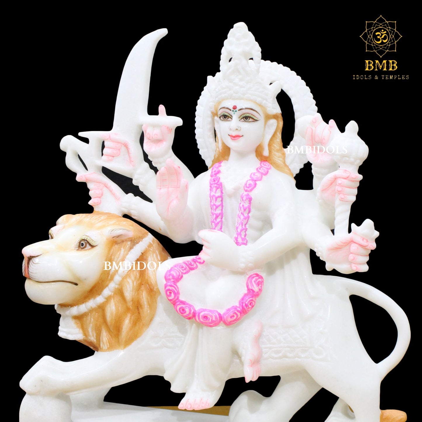 White Marble Durga Statue made in Makrana Marble in 15inches