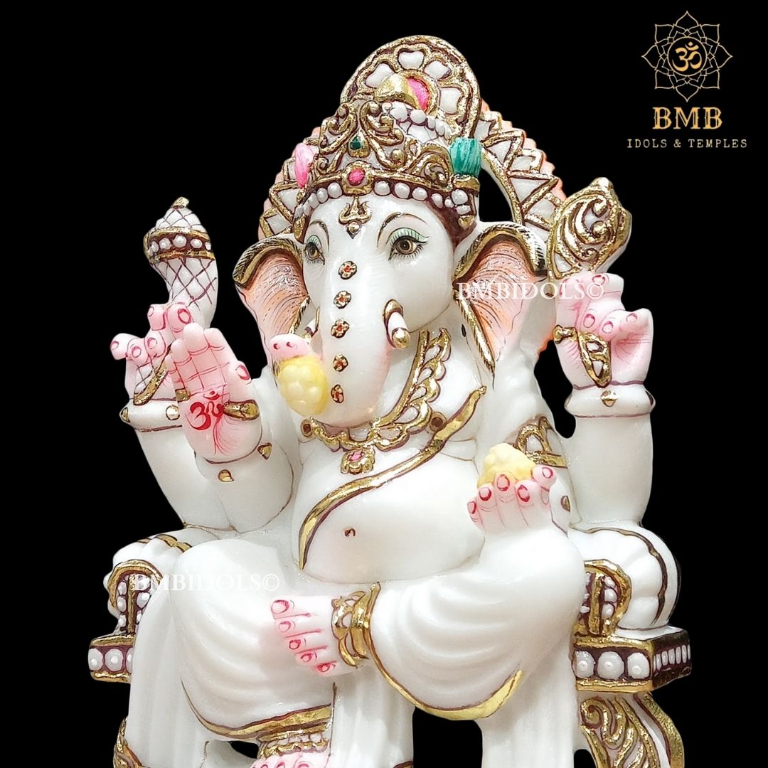 Marble Ganesh Ji Statue made in white Makrana Marble in 12inches