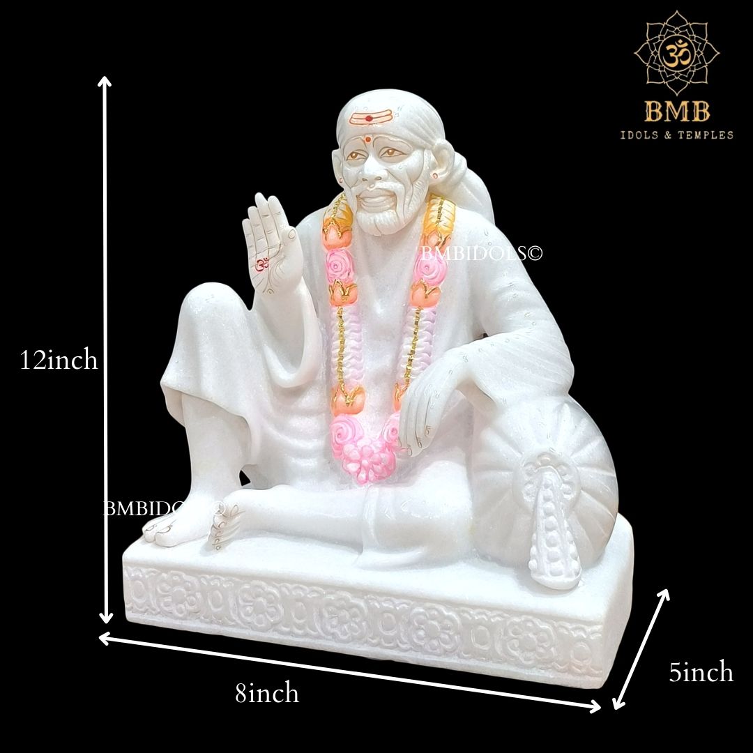 Marble Dwarka Mai Shridi Sai Baba Statue made in White Makrana Marble in 12inch