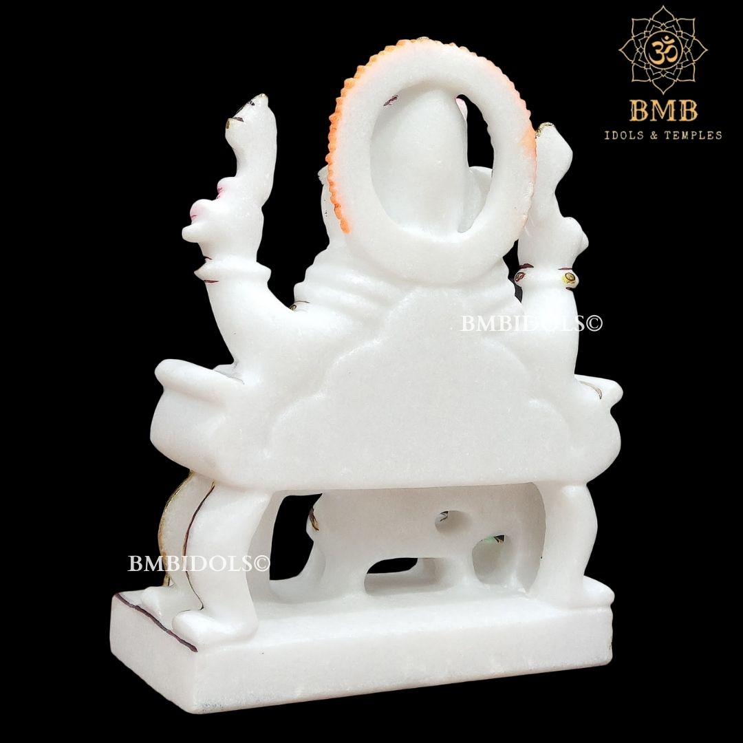 Marble Ganpati Statue sitting on the chowki  for Home Temples 9inches