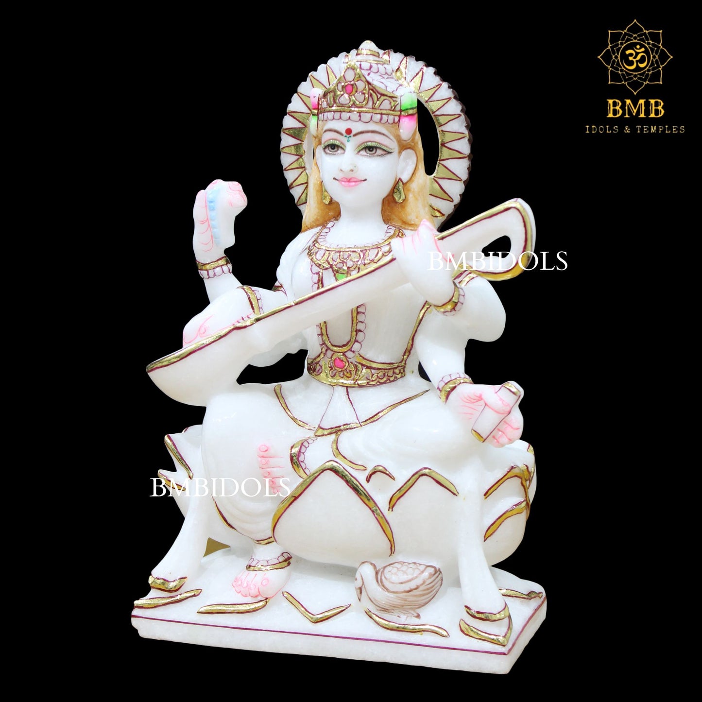 Marble Saraswati Mata Murti for Homes and Temples in 12inches