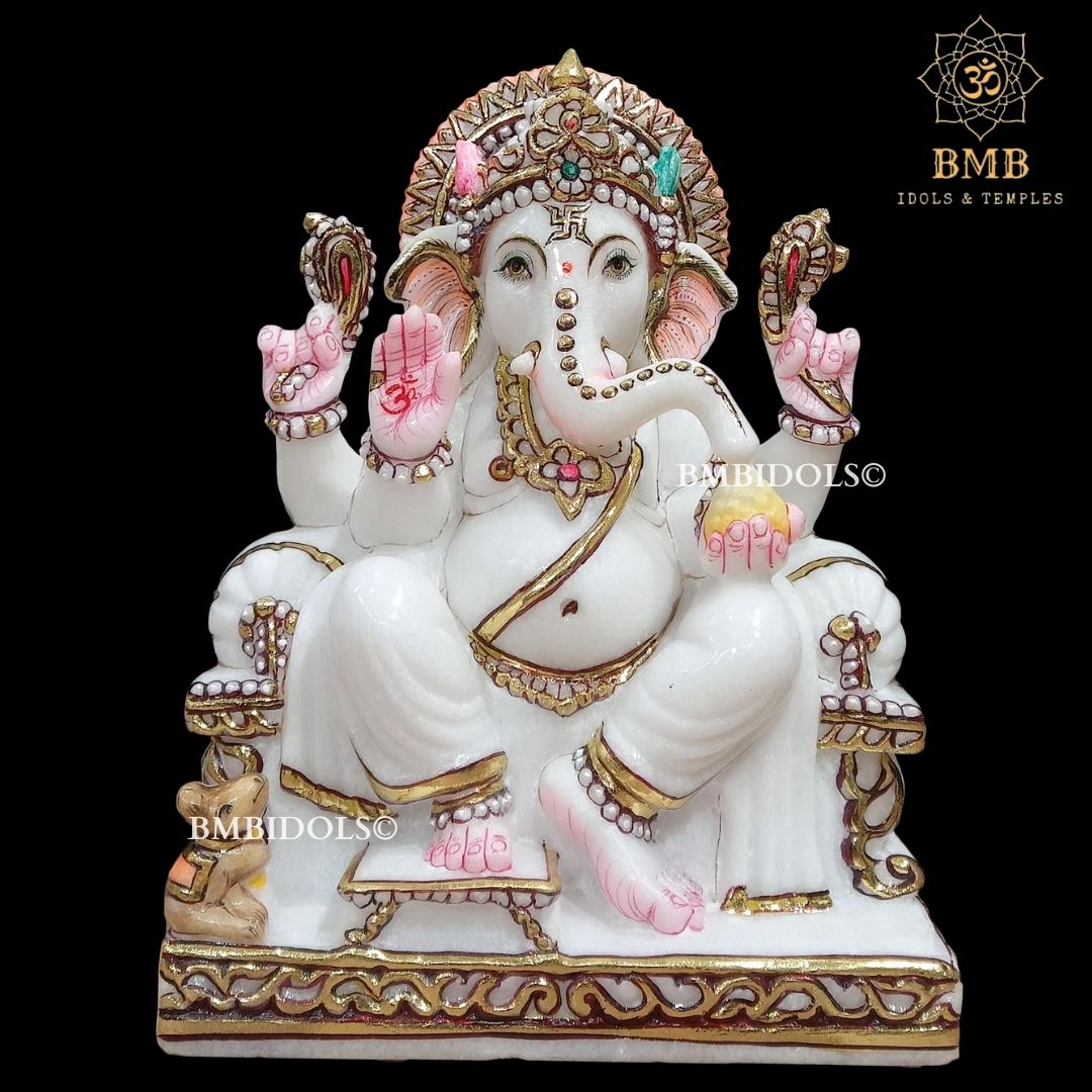 Marble Ganesha Murti in small size in pure white Marble in 9inch
