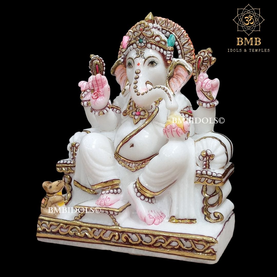 Marble Ganesha Murti in small size in pure white Marble in 9inch