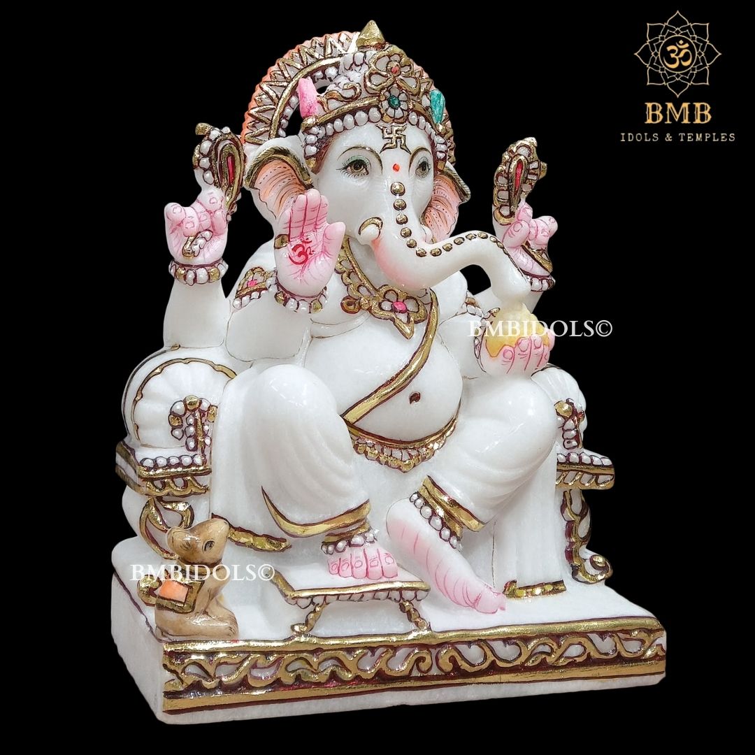 Marble Ganesha Murti in small size in pure white Marble in 9inch